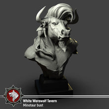 Load image into Gallery viewer, White-Werewolf-Tavern-Minotaur-Bust