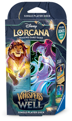 Disney Lorcana trading card game single-player deck packaging with characters from 'The Lion King' and 'Ariel'.