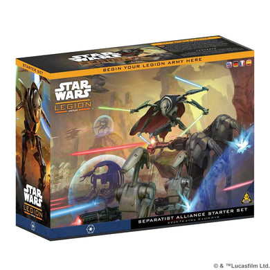 Star Wars Legion game box featuring characters and lightsabers on a white background