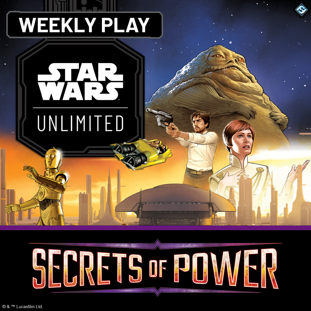 Promotional graphic for Star Wars Unlimited with characters and text on a space-themed background