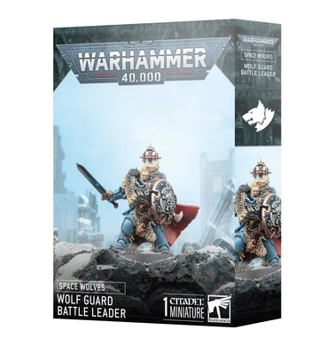 Warhammer 40,000 Space Wolves Wolf Guard Battle Leader miniature box packaging.