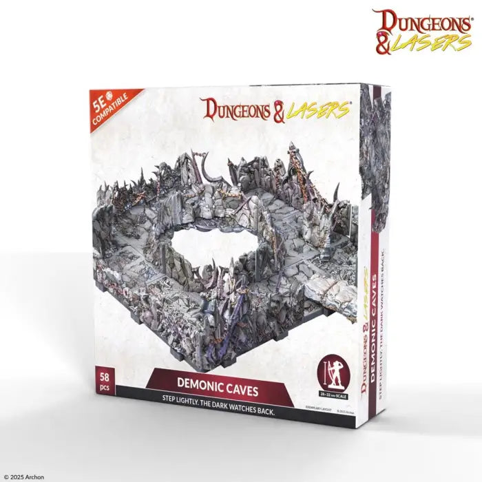 demonic cave image on white background with 5E logo in corner in white on red
