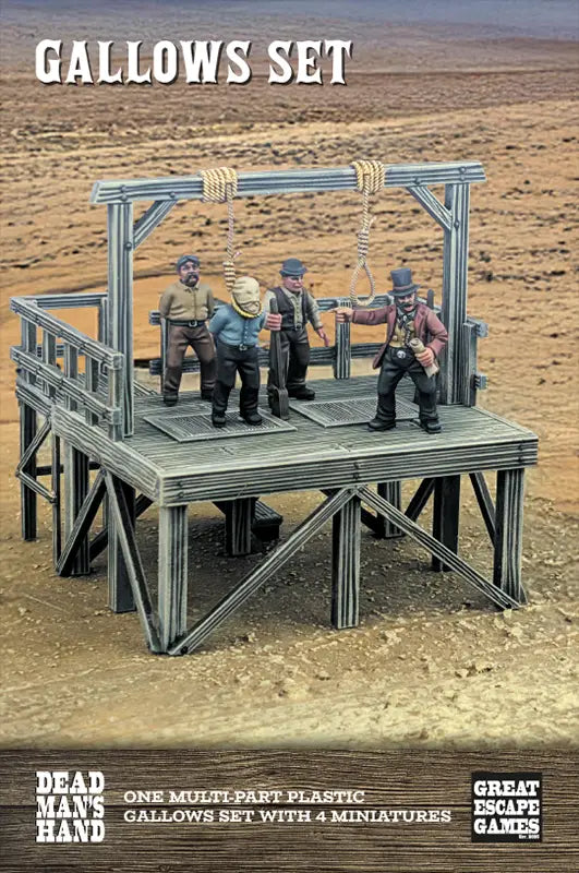 Gallows set with miniatures on a desert background, featuring 'Dead Man's Hand' and 'Great Escape Games' branding.