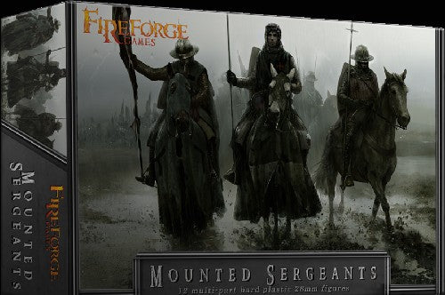 contains 28mm multi-part plastic Mounted Sergeants with unbarded horses, which can be assembled with several choices of weapons, shields, heads and accessories. Includes options for Standard Bearer and Musician. Figures 