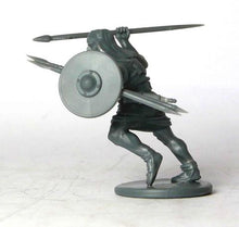 Load image into Gallery viewer, miniature Armoured plastic Iberian Warrior holding Spear  and round shield