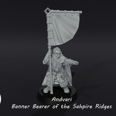 Medbury Miniatures - Andvari Banner Bearer of The Saphire Ridges 